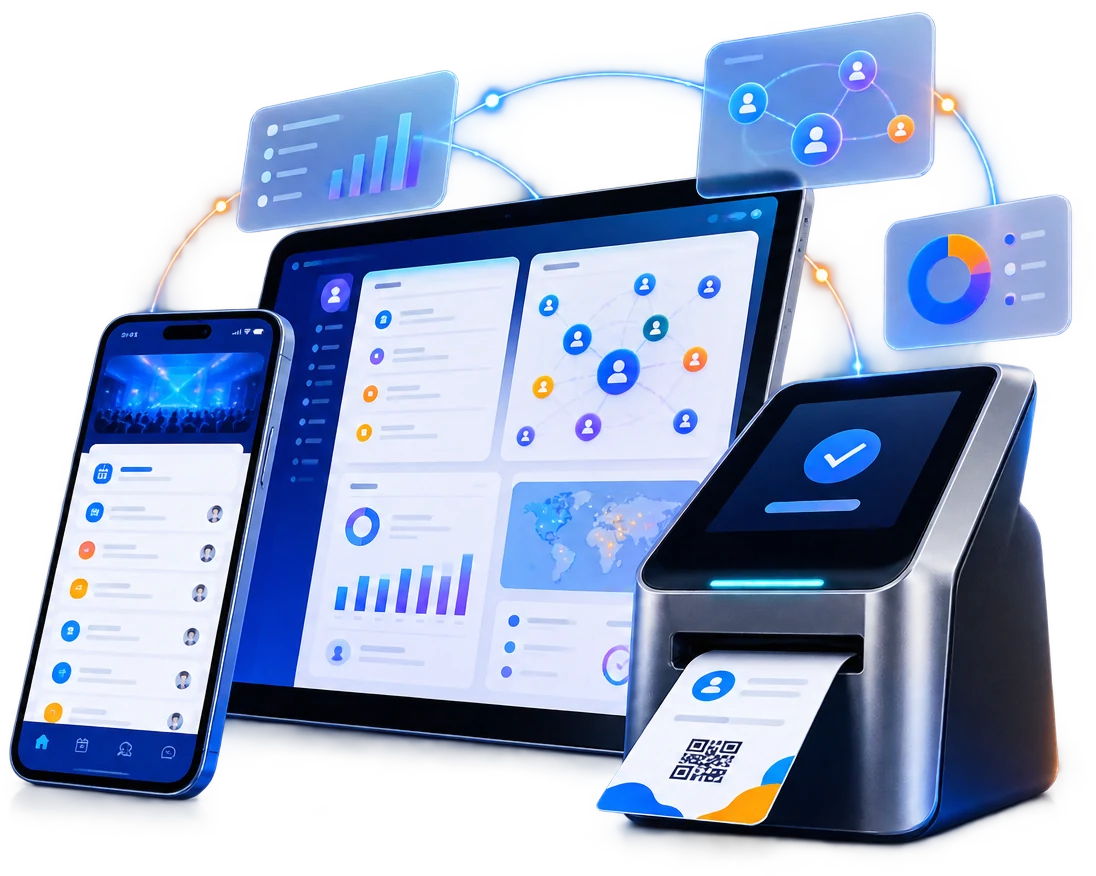 The Eventdex event app, organizer dashboard and badge-printing check-in kiosk