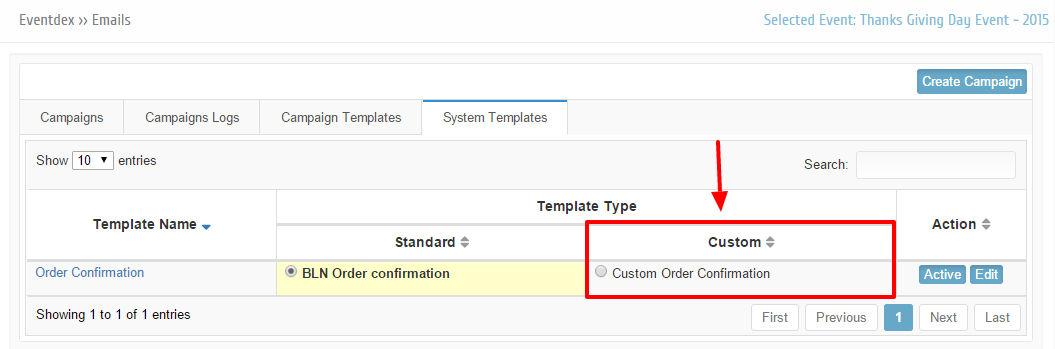 Custom template under system templates tab